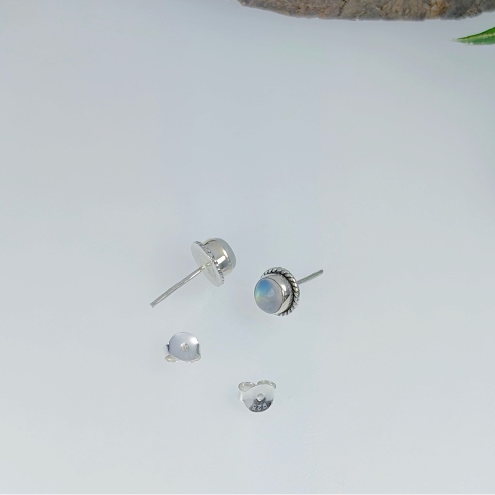 Pure Sterling Silver 925 Rainbow Moonstone Stud Earrings Southwest Blue Yellow - Picture 7 of 7